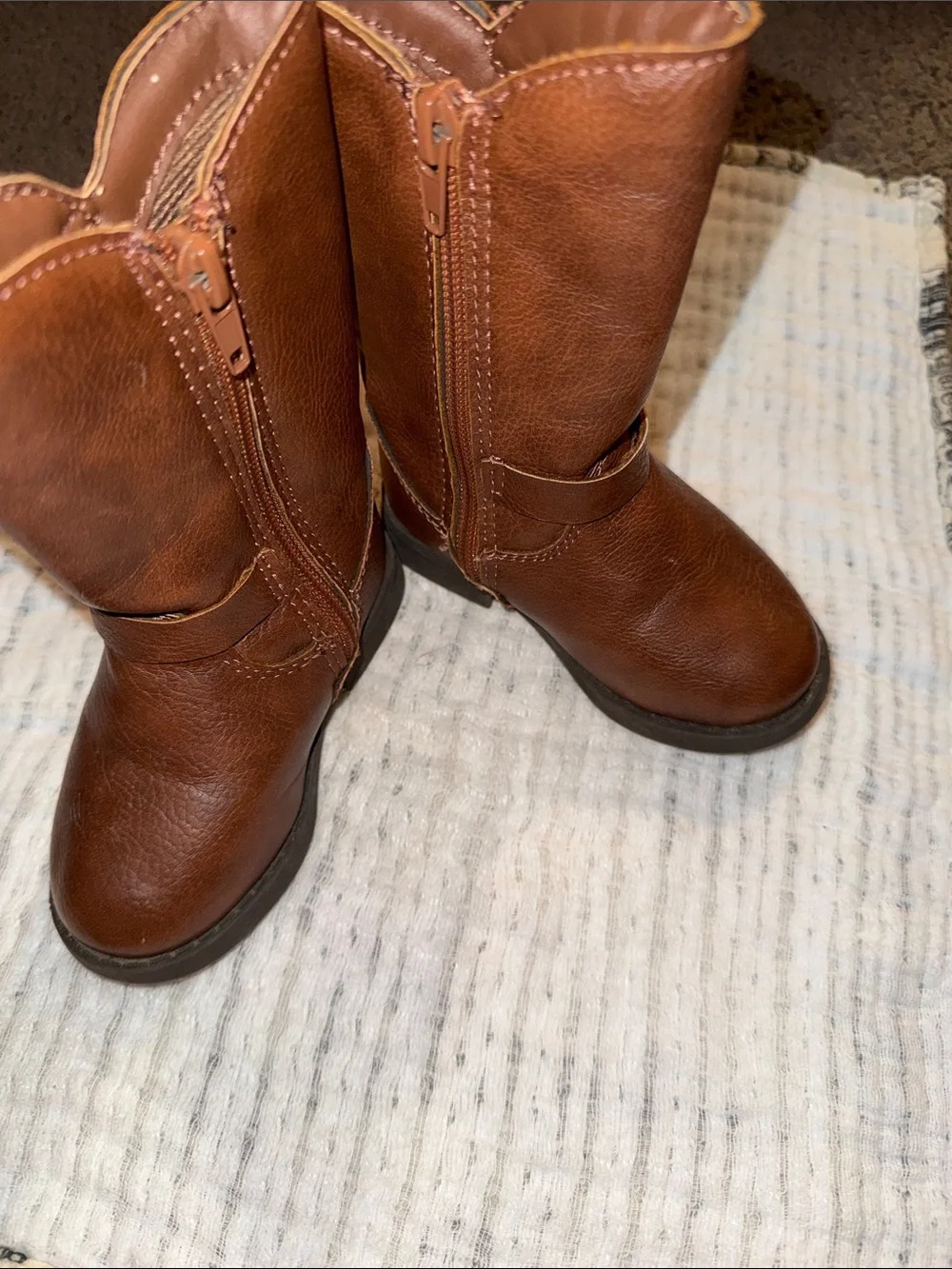 OshKosh B'gosh Brown Girls Faux Leather Mid-Calf Boots with Buckle
